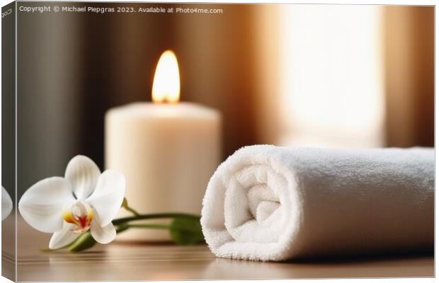 Spa towel and candle concept created with generative AI technolo Canvas Print by Michael Piepgras
