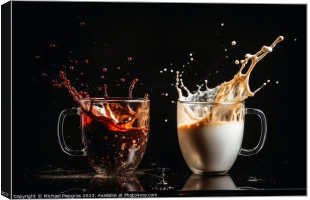 Splashing Coffee and Milk created with generative AI technology. Canvas Print by Michael Piepgras