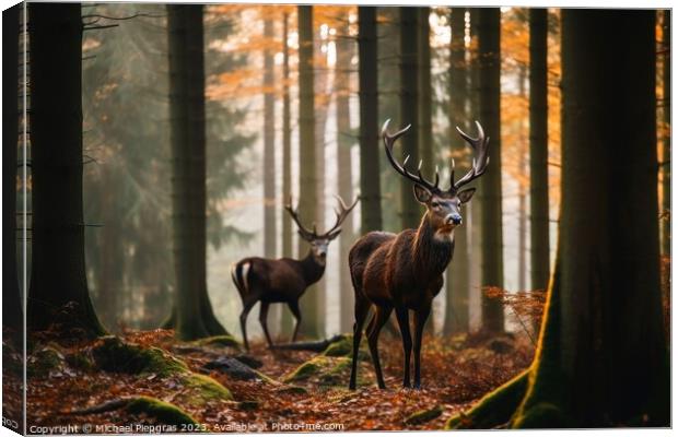 Wild deer in a forest created with generative AI technology. Canvas Print by Michael Piepgras