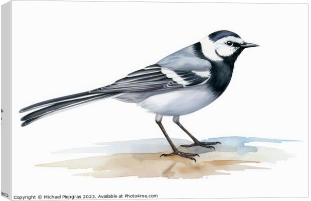 Watercolor wagtail on a white background created with generative Canvas Print by Michael Piepgras