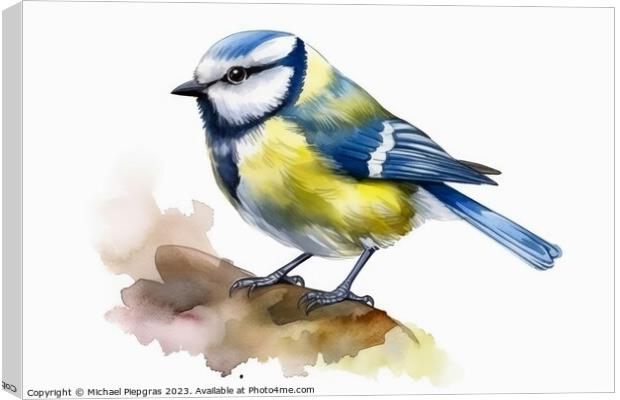 Watercolor blue tit on a white background created with generativ Canvas Print by Michael Piepgras