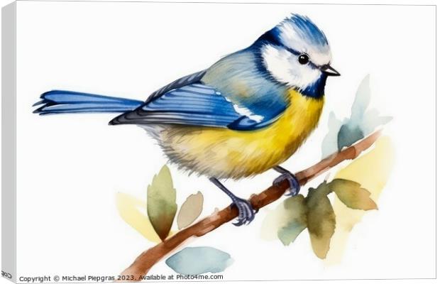 Watercolor blue tit on a white background created with generativ Canvas Print by Michael Piepgras