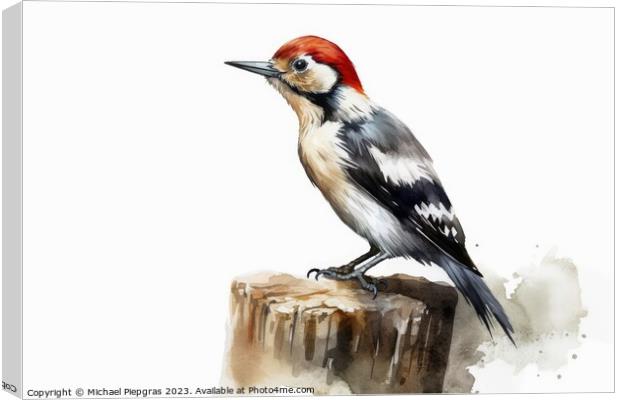 Watercolor spotted woodpecker on a white background created with Canvas Print by Michael Piepgras