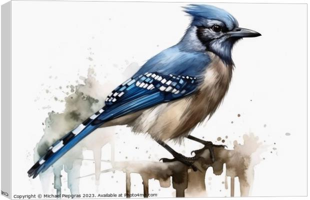 Watercolor painted jay bird on a white background. Canvas Print by Michael Piepgras