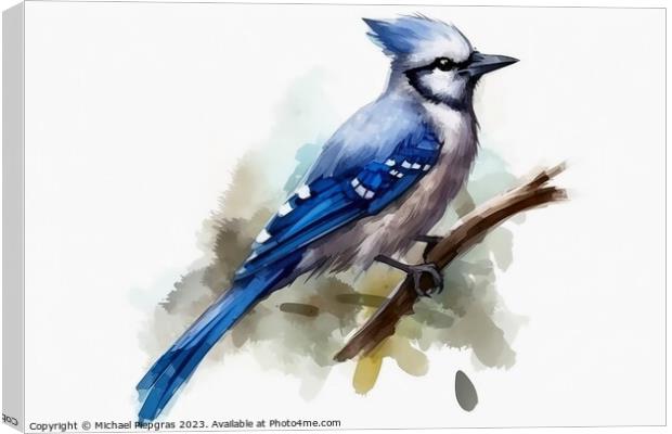 Watercolor painted jay bird on a white background. Canvas Print by Michael Piepgras
