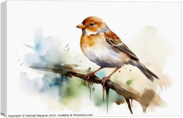Watercolor painted field sparrow on a white background. Canvas Print by Michael Piepgras