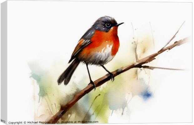 Watercolor painted garden redstart on a white background. Canvas Print by Michael Piepgras