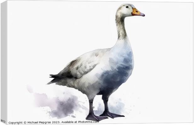 Watercolor painted grey goose on a white background. Canvas Print by Michael Piepgras