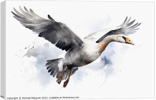 Watercolor painted grey goose on a white background. Canvas Print by Michael Piepgras
