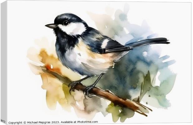 Watercolor painted coal tit bird on a white background. Canvas Print by Michael Piepgras