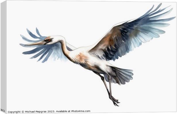 Watercolor painted crane bird on a white background. Canvas Print by Michael Piepgras