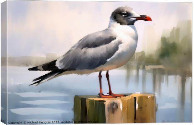 Watercolor painted laughing gull on a white background. Canvas Print by Michael Piepgras