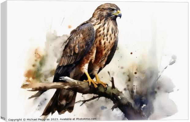 Watercolor painted merlin hawk on a white background. Canvas Print by Michael Piepgras