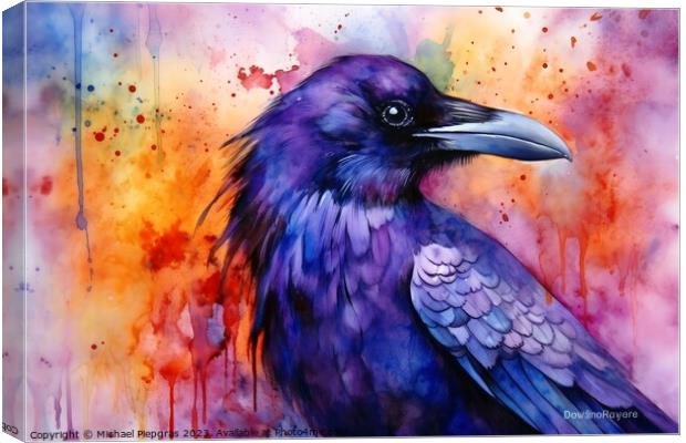 Watercolor painted raven crow on a white background. Canvas Print by Michael Piepgras