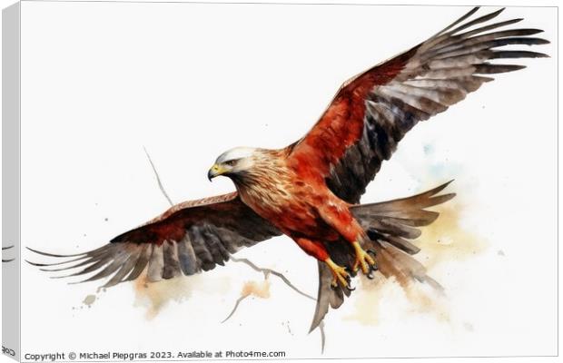 Watercolor painted red kite bird on a white background. Canvas Print by Michael Piepgras
