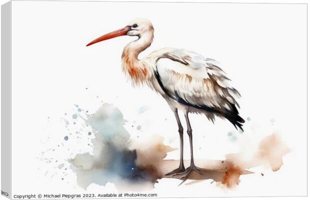 Watercolor painted white stork on a white background. Canvas Print by Michael Piepgras