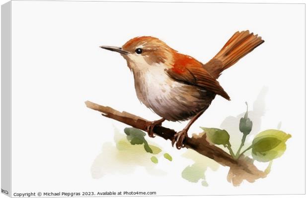 Watercolor painted wren bird on a white background. Canvas Print by Michael Piepgras