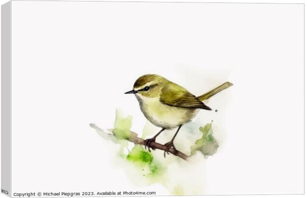 Watercolor painted chiffchaff bird on a white background. Canvas Print by Michael Piepgras