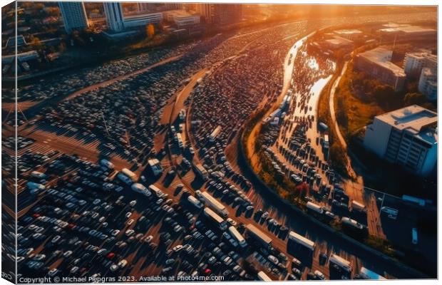 Aerial view of a highway with a huge traffic jam created with ge Canvas Print by Michael Piepgras