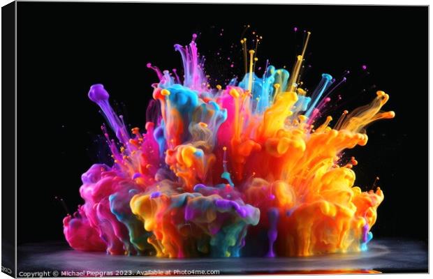 Raindow colored liquid explosion created with generative AI tech Canvas Print by Michael Piepgras