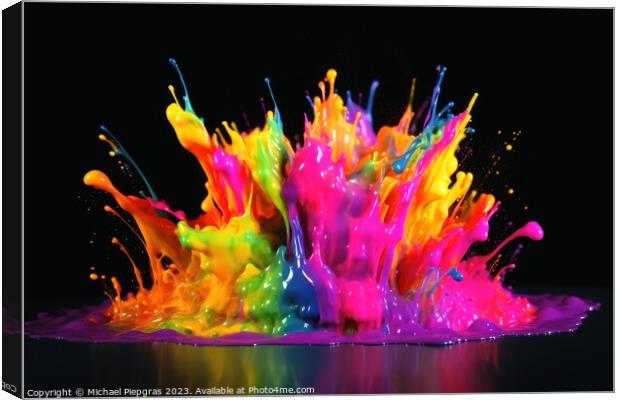 Raindow colored liquid explosion created with generative AI tech Canvas Print by Michael Piepgras