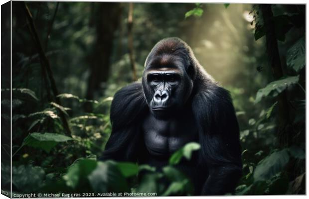 A big gorilla in the jungle created with generative AI technolog Canvas Print by Michael Piepgras