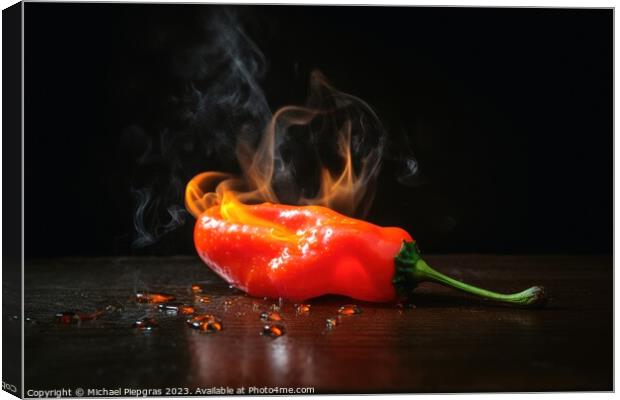 A burning hot peperoni on a dark background created with generat Canvas Print by Michael Piepgras