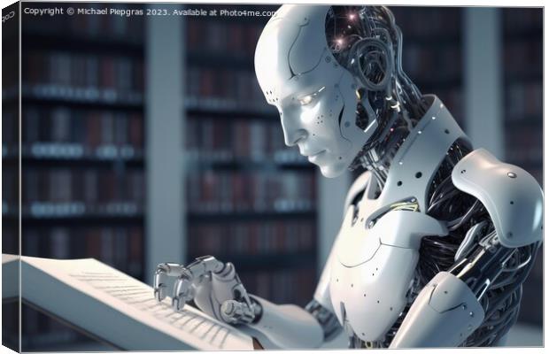 An AI Robot reading a book created with generative AI technology Canvas Print by Michael Piepgras