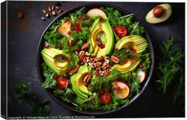 Tasty salad vegan dish top view with copy space created with gen Canvas Print by Michael Piepgras