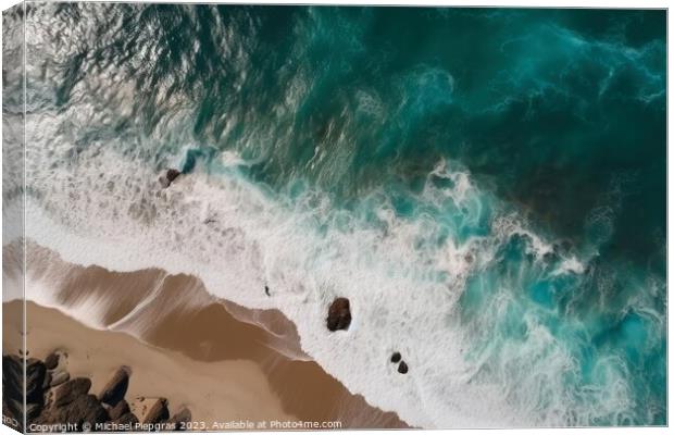 Water waves at a tropical beach aerial top view created with gen Canvas Print by Michael Piepgras