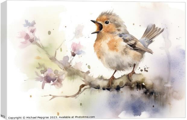 Beautiful watercolor singing bird in a garden on a white backgro Canvas Print by Michael Piepgras