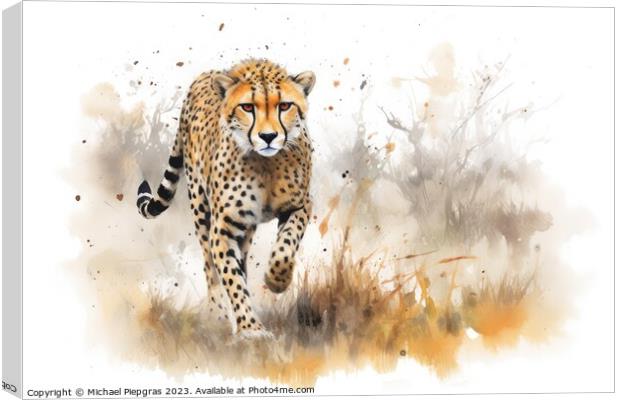 Watercolor painting of a cheetah on a white background. Canvas Print by Michael Piepgras