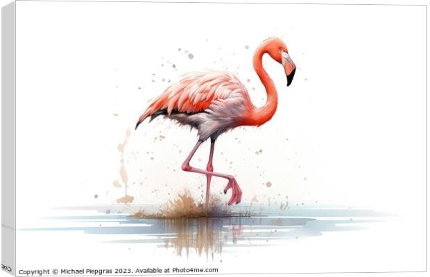 Watercolor painting of a flamingo on a white background. Canvas Print by Michael Piepgras