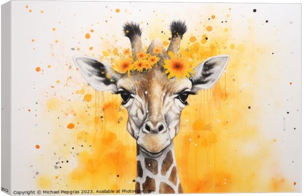 Watercolor painting of a giraffe on a white background Canvas Print by Michael Piepgras