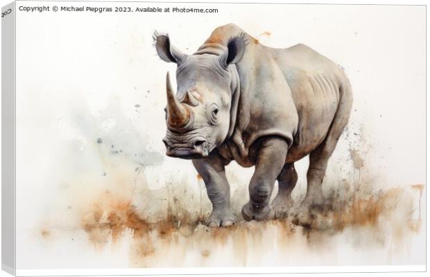 Watercolor painting of a Rhino on a white background. Canvas Print by Michael Piepgras