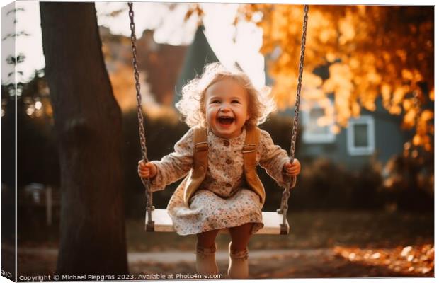 A cheerful and happy smiling child on a swing created with gener Canvas Print by Michael Piepgras
