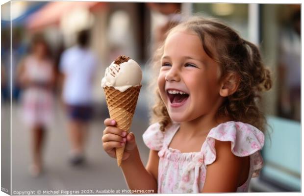 A happy child with ice cream created with generative AI technolo Canvas Print by Michael Piepgras