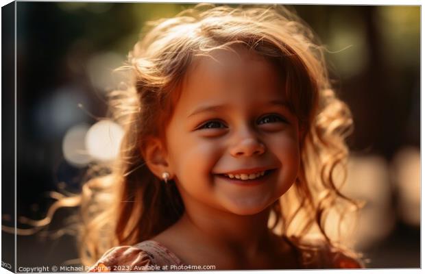 A portrait of happy smiling girl on a sunny day created with gen Canvas Print by Michael Piepgras
