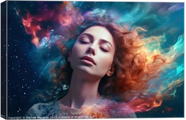 Ethereal and mesmerizing woman portrait in a galaxy environment  Canvas Print by Michael Piepgras