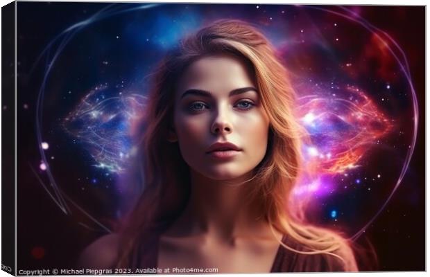 Ethereal and mesmerizing woman portrait in a galaxy environment  Canvas Print by Michael Piepgras
