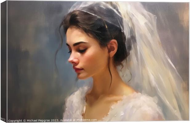 Oilpaint portrait of a bride created with generative AI technolo Canvas Print by Michael Piepgras