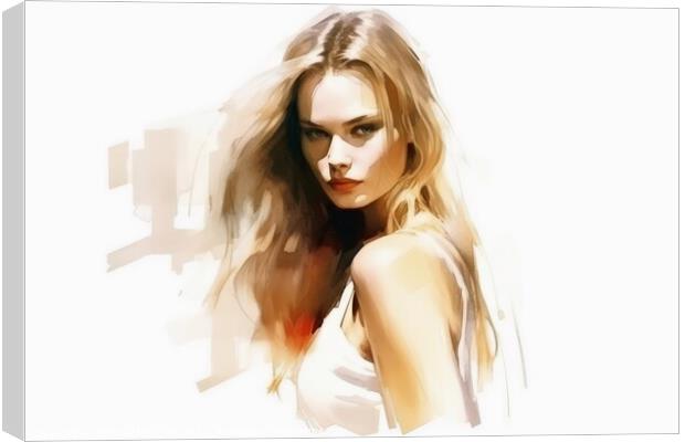 Watercolor portrait of a woman on a white background created wit Canvas Print by Michael Piepgras