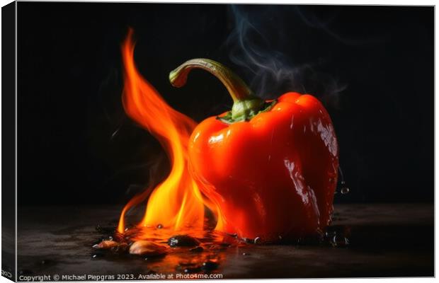 A burning hot peperoni on a dark background created with generat Canvas Print by Michael Piepgras