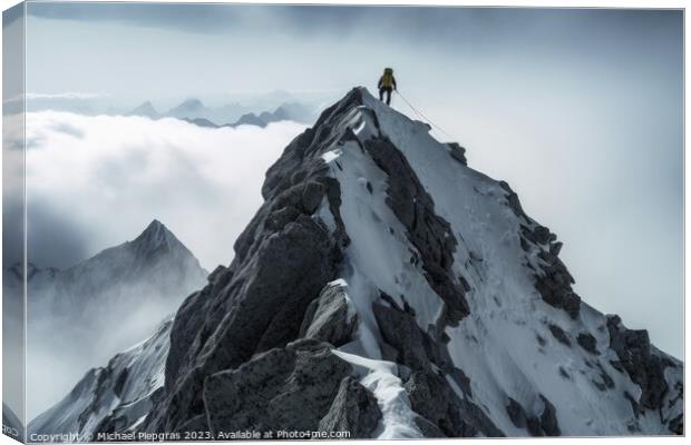 A single climber on the way to the summit created with generativ Canvas Print by Michael Piepgras