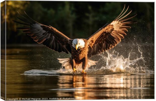 Eagle catching fish in a lake created with generative AI technol Canvas Print by Michael Piepgras