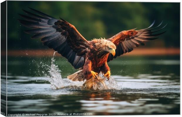 Eagle catching fish in a lake created with generative AI technol Canvas Print by Michael Piepgras