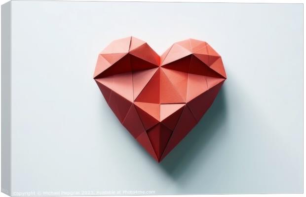 Heart shaped origami in red color created with generative AI tec Canvas Print by Michael Piepgras