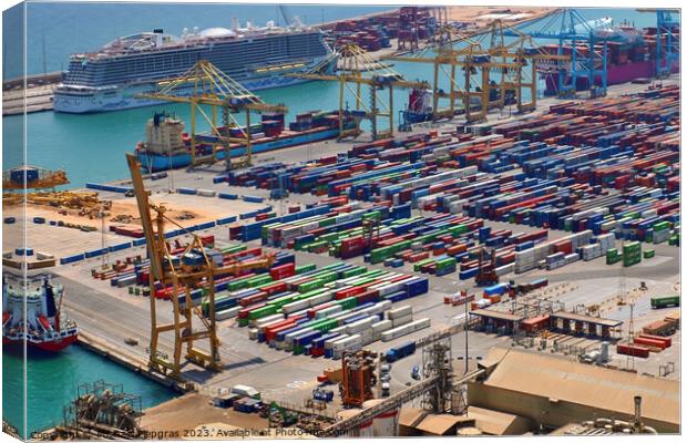 Aerial View of the industrial port of Barcelona on a sunny summer day. Canvas Print by Michael Piepgras