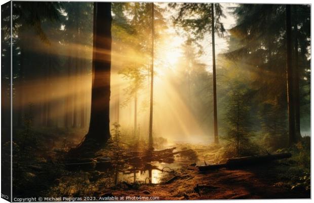 A sunrise in a misty forest. Canvas Print by Michael Piepgras