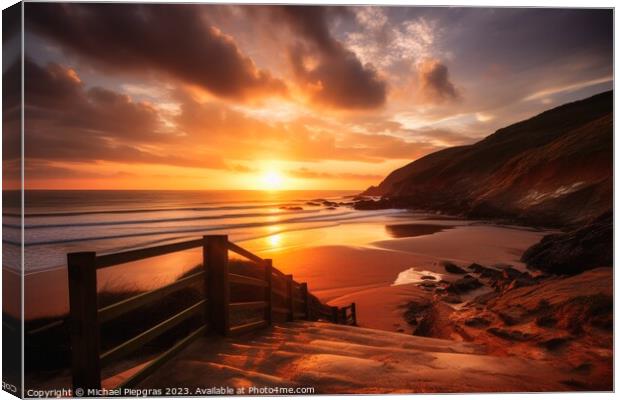 Beautiful sunset at a beach landscape looking like woolacombe. Canvas Print by Michael Piepgras